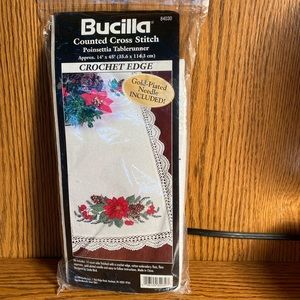 Bucilla cross stitch Poinsettia table runner kit